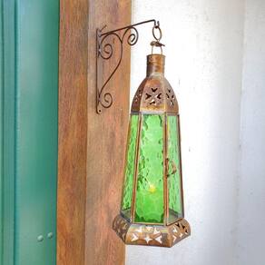 Conjunto Lanterna Marroquino Pendente Vela + Suporte Ferro