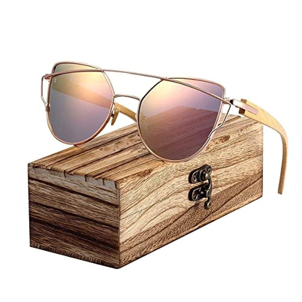 Óculos de Sol Feminino BARCUR Estilo Gatinho Design Elegante Hastes Estilo Madeira Polarizado Proteção uv400