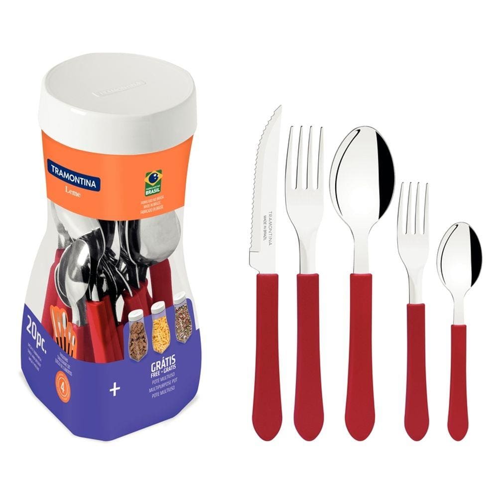 Faqueiro Inox 20Pc Tramontina Leme Vermelho