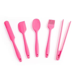 Kit de Utensílios de Silicone com 5 peças Rosa - OIKOS