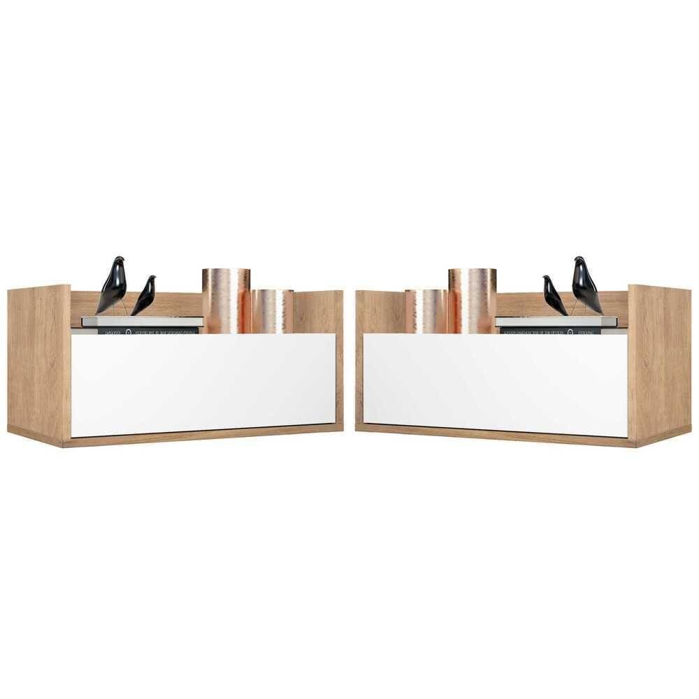 Kit c/ 2 Mesas de Cabeceira 80 cm Suspensa Multimóveis Rustic/Branco
