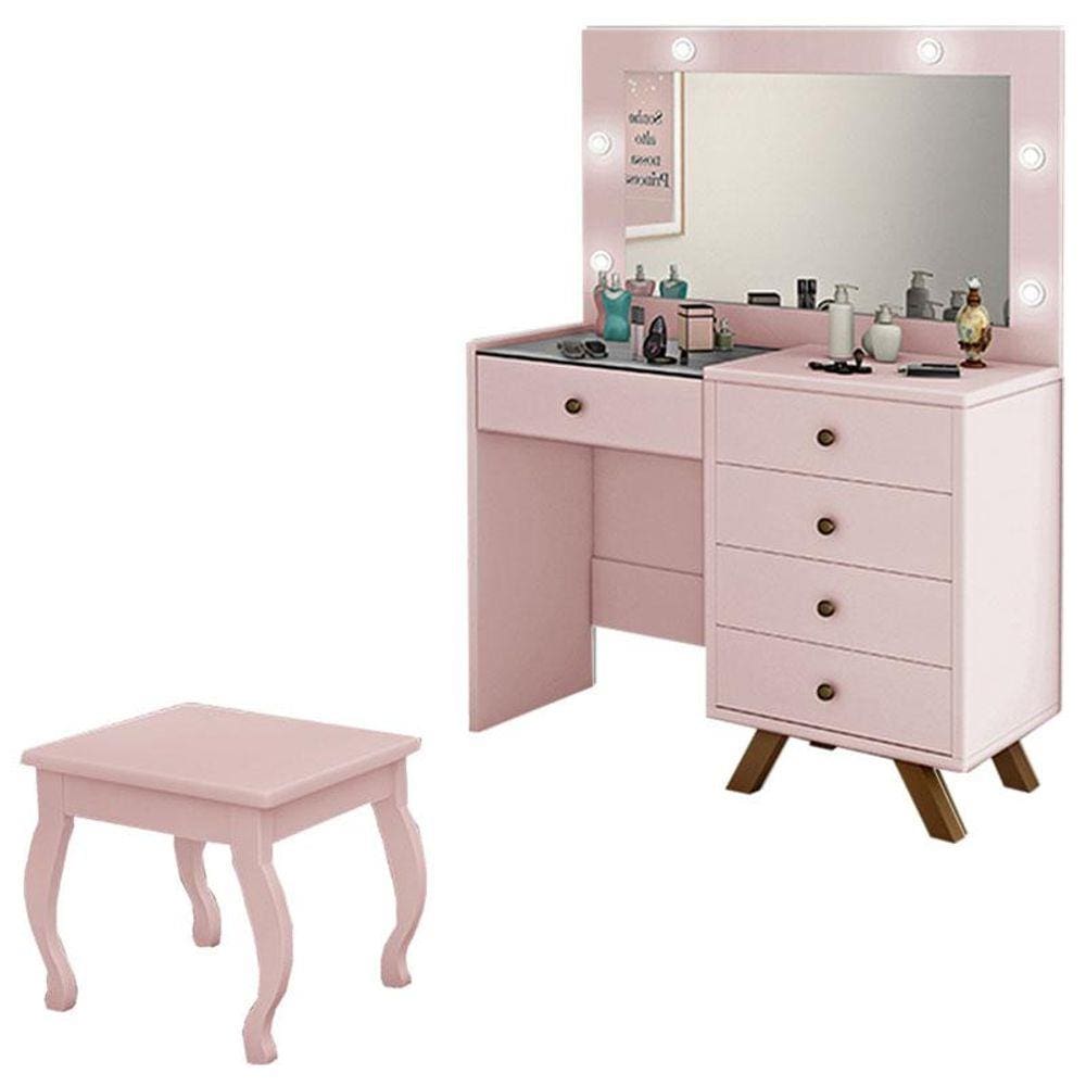 Penteadeira Camarim Luna com Banqueta Rose - Luapa Móveis