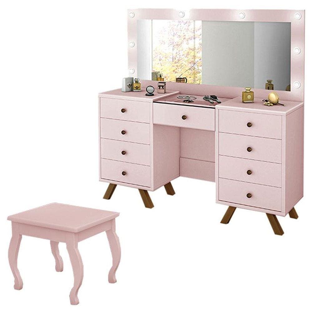 Penteadeira Camarim Mila com Banqueta Rose - Luapa Móveis