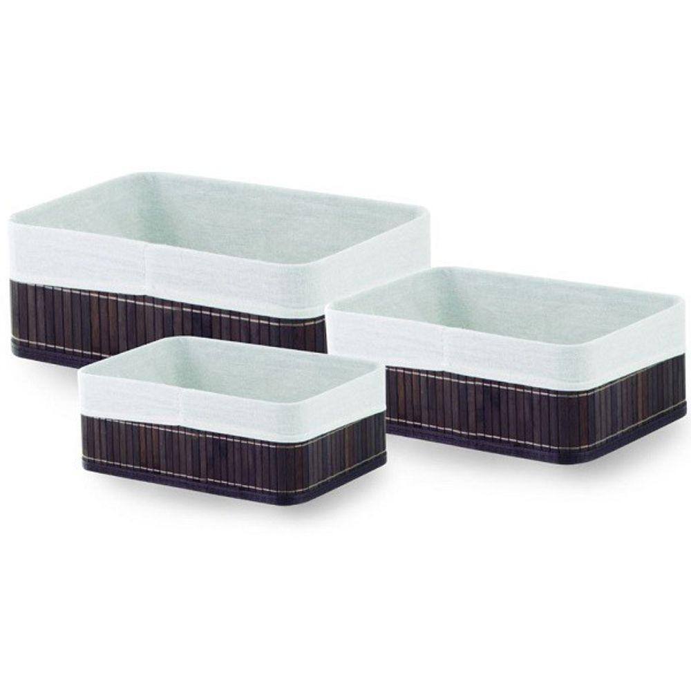 Conjunto com 3 Cestos Multiuso em Bambu Forrado em Algodao Mimo STYLE BM19230 6839