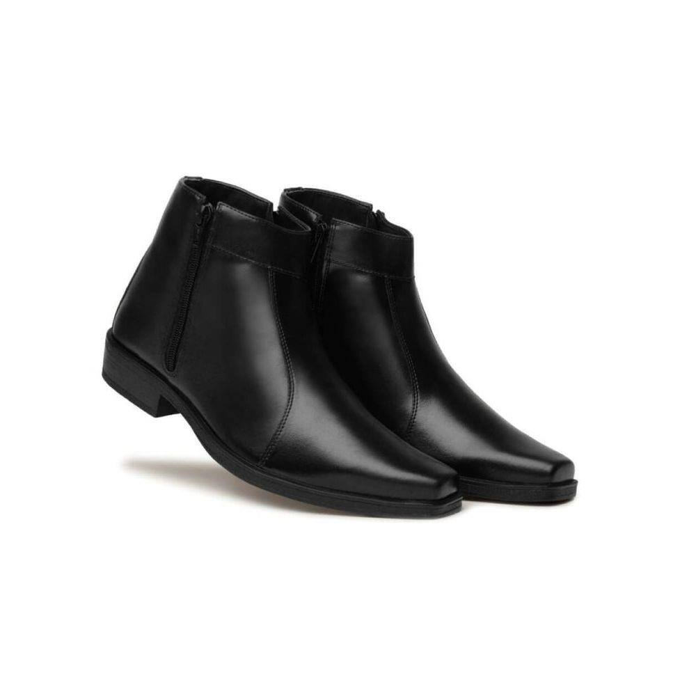 Bota Feminina Cano Alto Preta Envernizada Salto 12cm Grosso com Cadarço