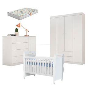 Jogo de Quarto Helena com Berço Americano New Nanda e Colchão Gazin - Phoenix