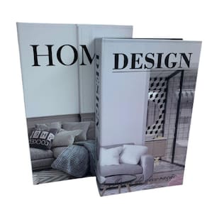 Conjunto livro de papelão decorativo `Design` e `Home`