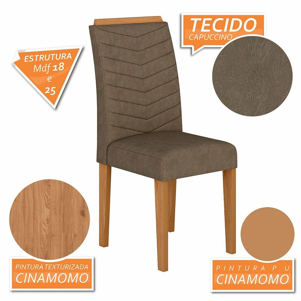 Kit 4 Cadeiras Estofadas Mesa de Jantar Cozinha Lisboa Wood Cinamomo/capuc - Moveis Arapongas