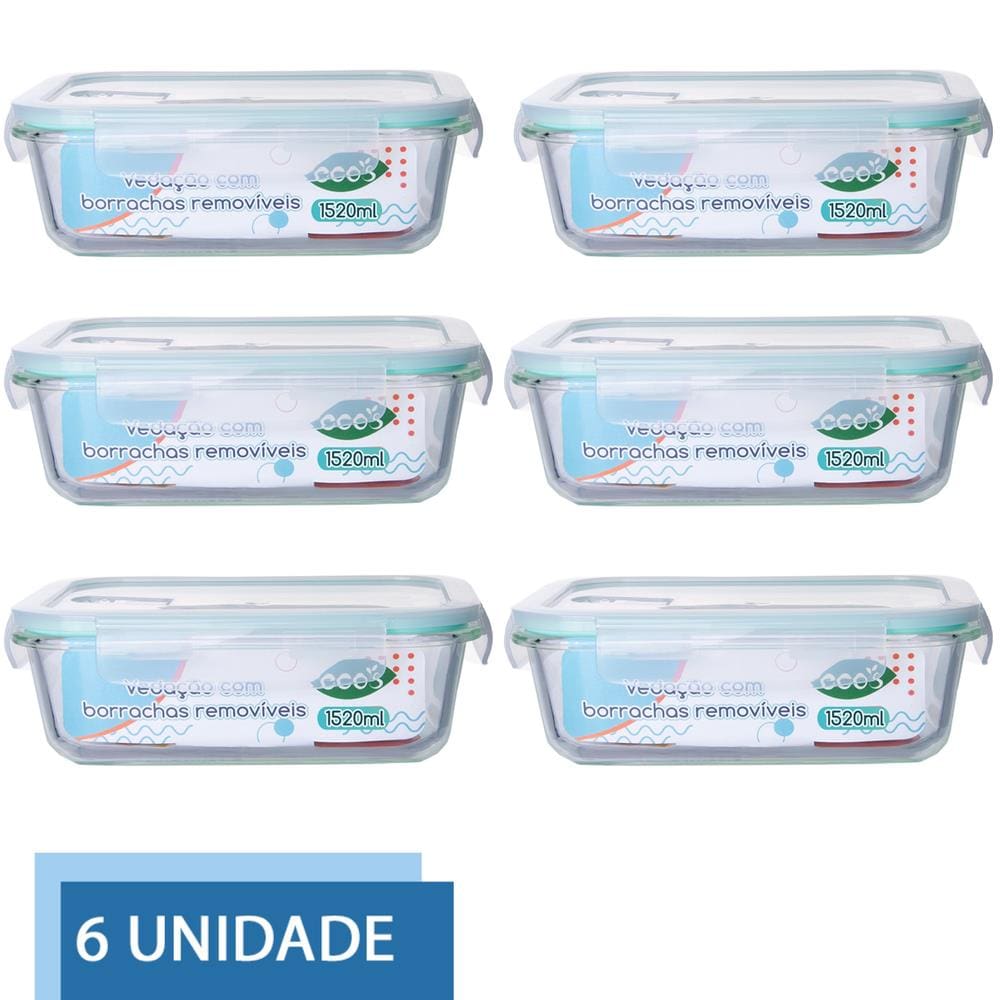 Conjunto 6 Pote Vidro Hermético Tampa Mantimentos 1520ml