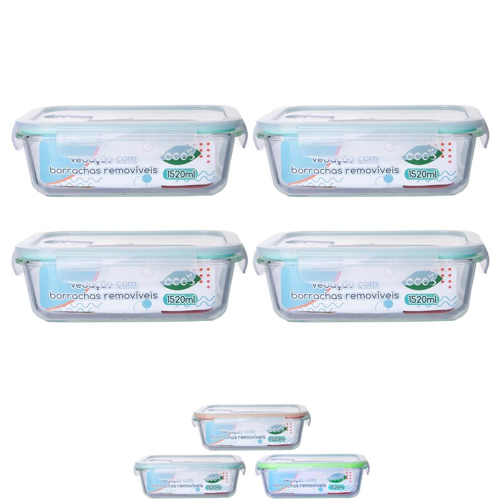Conjunto 4 Pote Vidro Hermético Tampa Mantimentos 1520ml