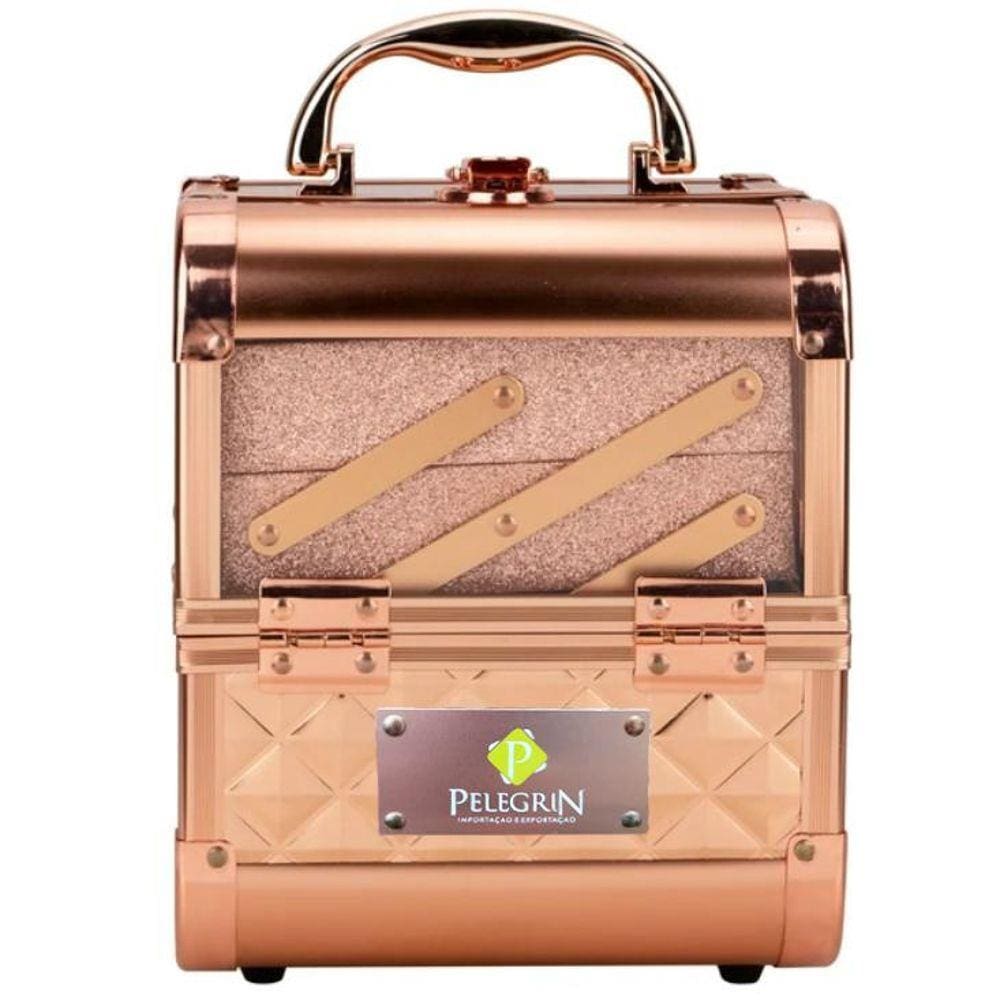 Maleta Maquiagem Joias Alumínio e Acrílico Pelegrin PEL-M1012 Rose Gold