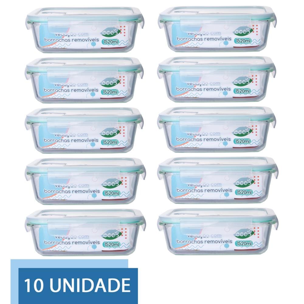 Conjunto 10 Pote Vidro Hermético Tampa Mantimentos 1520ml
