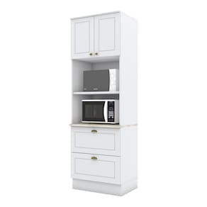 Paneleiro Duplo com Torre Quente 2 Fornos 2 Gavetas Americana Henn 100% MDF Branco