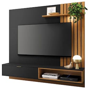 Painel Bancada Suspensa Para TV até 60 Pol. 160cm Ripado Palmas C05 Preto/Noce Milano - Mpozenato