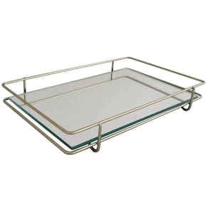 Bandeja Espelhada 26x17cm Retangular Dourada para Decoração Banheiro Lavabo Duler