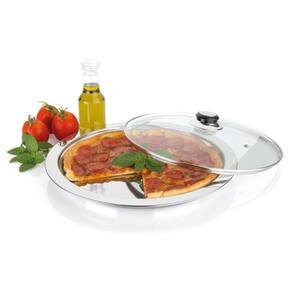 Bandeja Suporte Servir Pizza Com Tampa Bandeja Inox 32 Cm