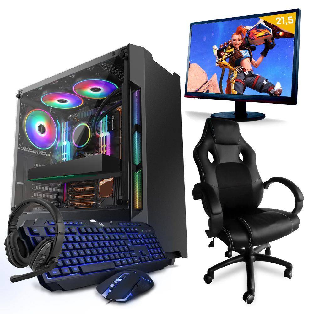 Pc Gamer Completo Neologic Streamer Nli83666 Intel I5 10400F 16Gb (Gtx1650  4Gb) Ssd 240Gb + Hd 1Tb 400W 80 Plus + 2 Monitores 21 + Cadeira - Faz a Boa!