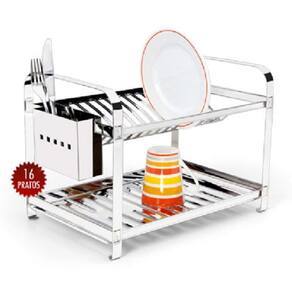 Escorredor 16 pratos montado com porta talher aço inox