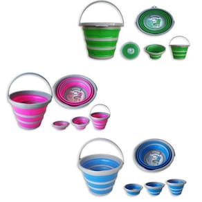Kit 3 Balde Dobrável 10 Litros Cores Sortidas