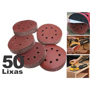 Kit 50 Disco Lixa para madeira metal massa e similares 125mm 8 Furos lixa roto orbital