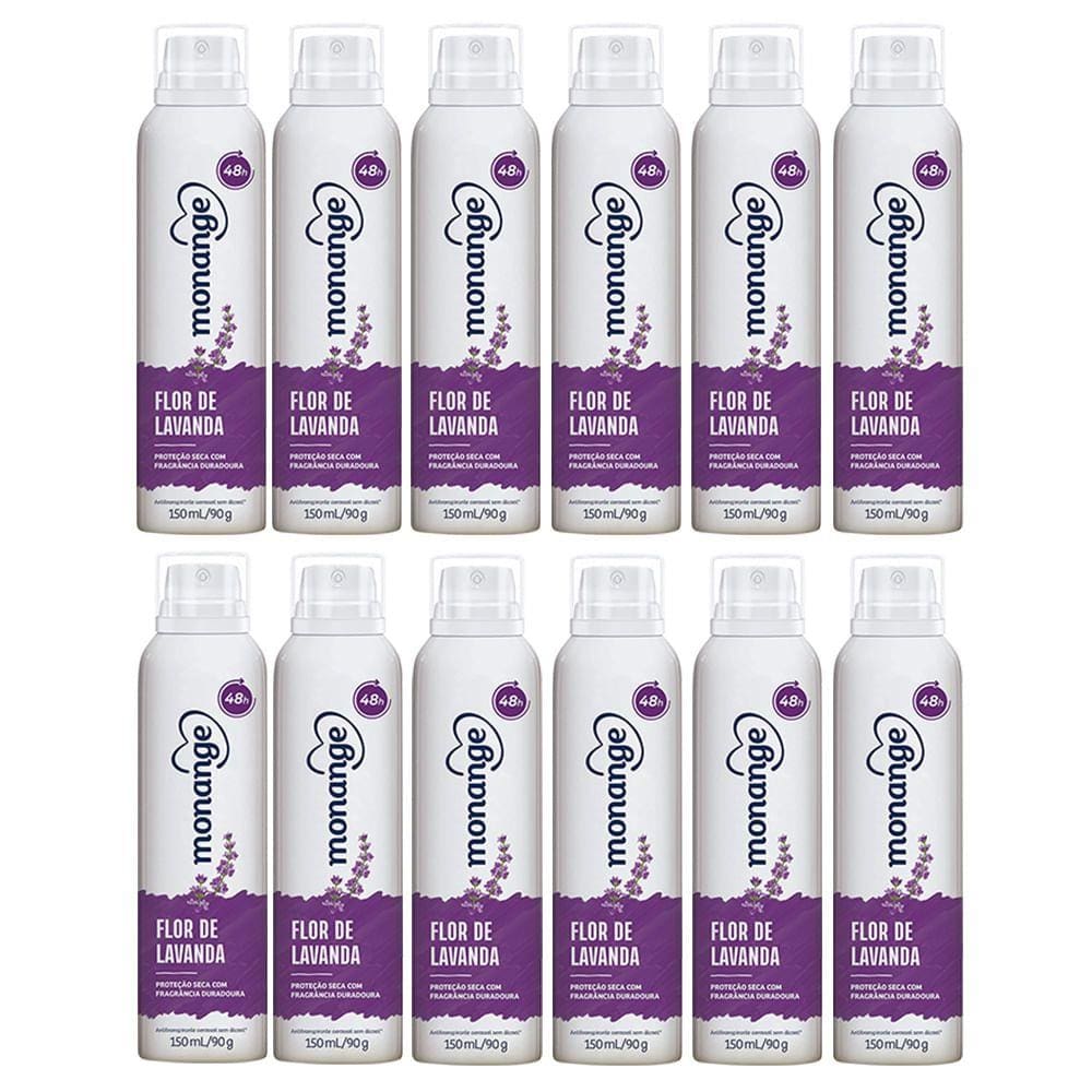 Kit 12X Desodorante Monange Flor de Lavanda Aerosol Antitranspirante 48h