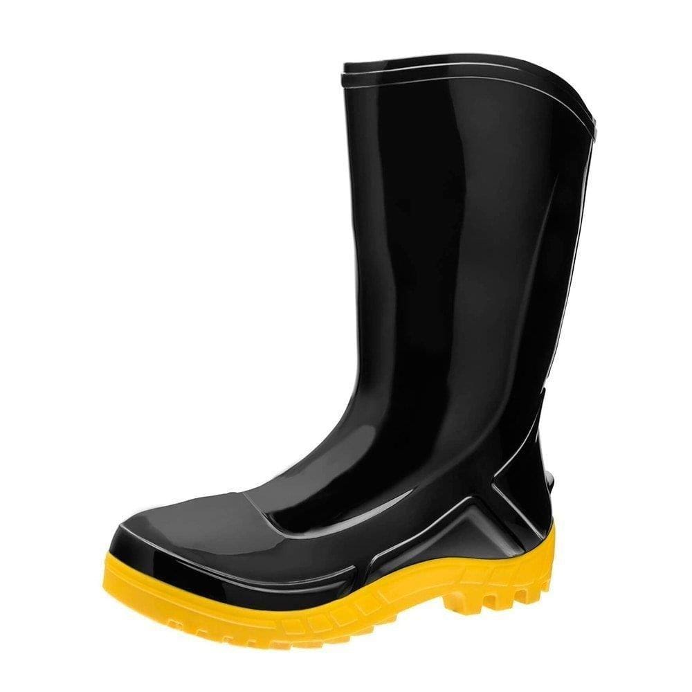 Bota PVC Vulcaflex Preta Solado Amarelo Cano Médio 27cm com Forro 45