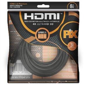 Cabo Hdmi 8m 2.0 19 Pinos Ethernet 8 Metros 4k Ultra Hd 3d