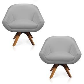 Kit 02 Poltronas Giratória Giovana Corino Cinza Base Madeira MM30 - D`Rossi