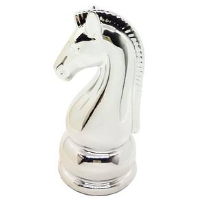 Enfeite Peça de Xadrez em Porcelana Prata Cavalo 12cm