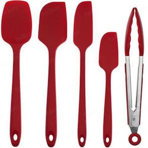 Jogo De Espátula E Pegador Em Silicone Vermelho.