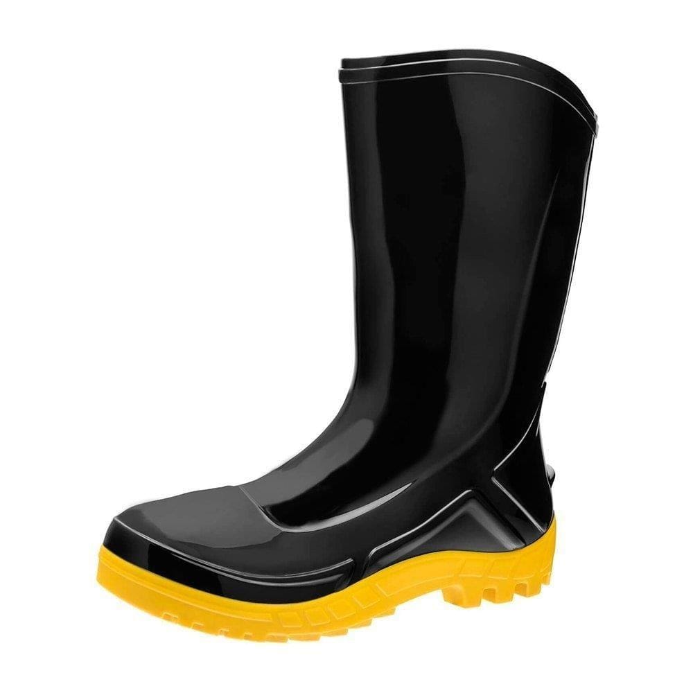 Bota PVC Vulcaflex Preta Solado Amarelo Cano Médio 27cm sem Meia 45