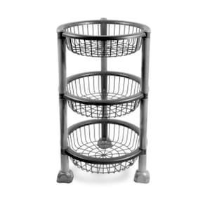 Fruteira Plástica Redonda Cozinha 3 Andares Silver Black MB