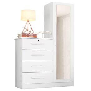 Cômoda 4 Gavetas 1 Porta Com Espelho Elise Plus Branco Fosco - Mpozenato