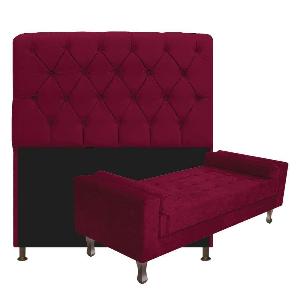 Cabeceira Solteiro Lady com Recamier 100 cm Suede Bordô