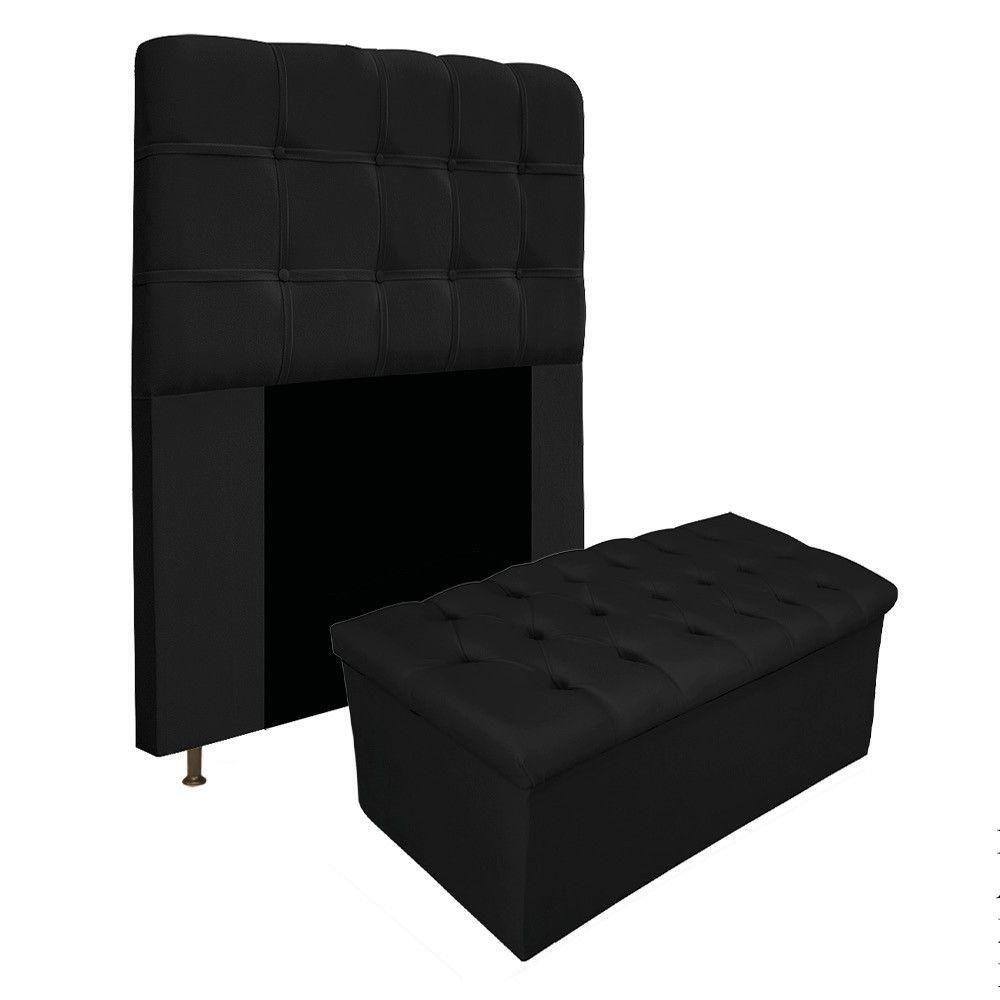 Kit Cabeceira E Calçadeira 100 Cm Solteiro Preto