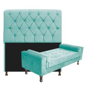 Cabeceira King Size com Recamier 195 cm Suede Azul Tiffany