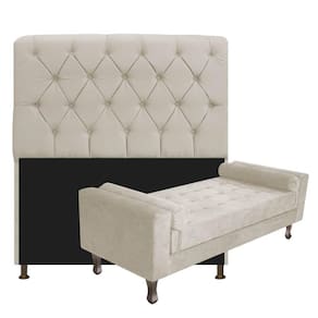 Cabeceira King Size com Recameir Félix 195 cm Suede Bege