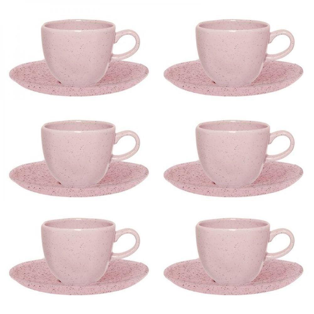 Conjunto de Xícara de Chá e Pires 06 Peças Pink Sand Oxford