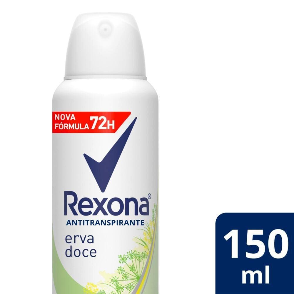Desodorante Antitranspirante Aerosol Feminino Rexona Erva Doce 72 horas 150ml
