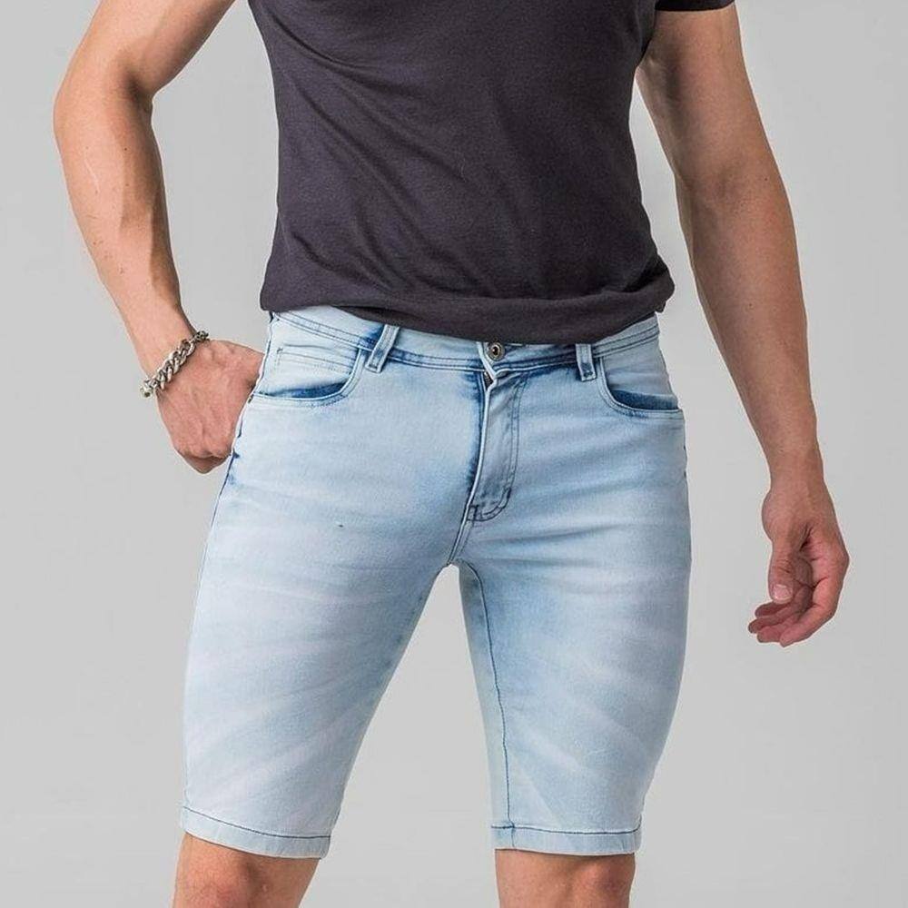 bermuda jeans masculina azul claro