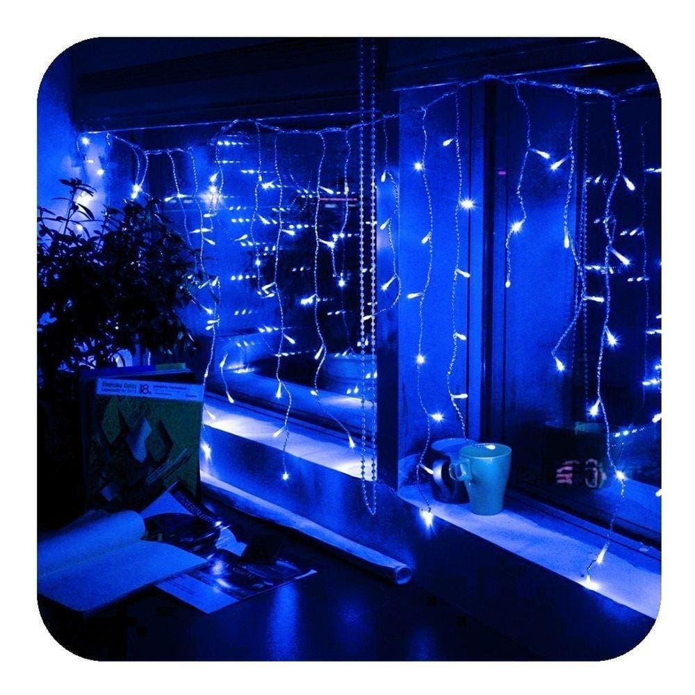 Cascata 400 Leds 10M C/ 8 Funções Azul C/ Fio Branco 220v