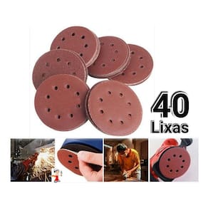 Kit 40 Disco Lixa para madeira metal massa e similares 125mm 8 Furos lixadeira roto orbital