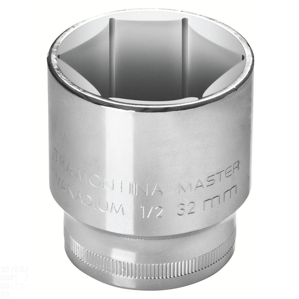Soquete Sextavado 21 mm encaixe 1/2" Tramontina em Aço Cromo Vanádio com Acabamento Cromado Tramontina