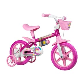 Bicicleta Infantil Nathor Flower Aro 12 Rosa C/ Rodas De Treinamento