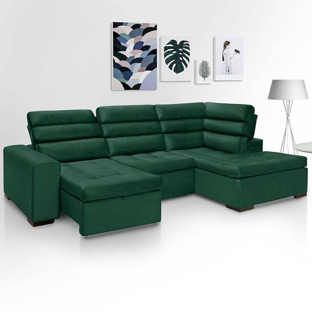 Sofa retratil canto verde Casas Bahia