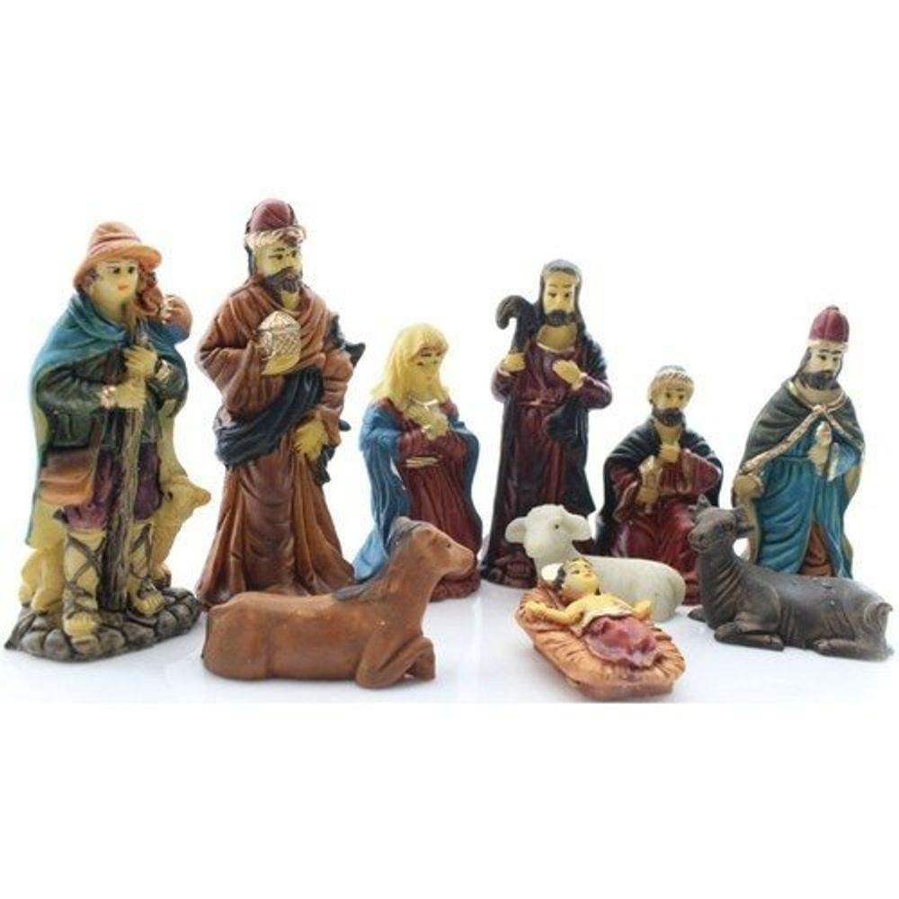 Decoração Mini Presépio De Natal Nascimento Jesus Resina Natalino 10 Peças