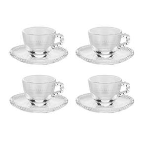 Conjunto 4 Xícaras Com Pires Cristal Café 80Ml Pearl