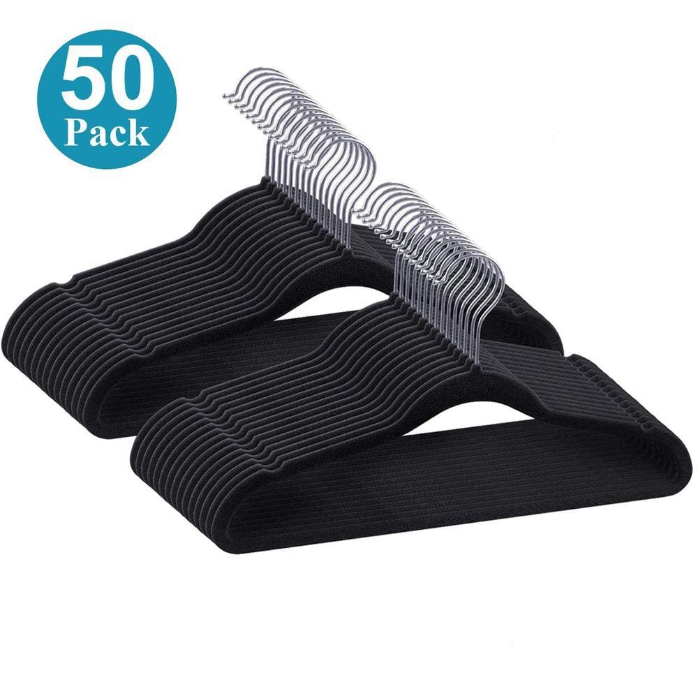 Kit 50 Cabides de Veludo Ultra Fino Antideslizante Preto