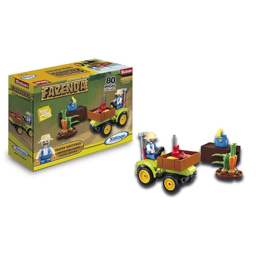 Blocos de Montar Fazenda Trator Hortifruti 80 Peças