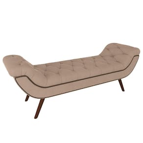 Puff Recamier Calçadeira 140cm Pés Palito Madeira Vêneto P02 Veludo Bege - Mpozenato